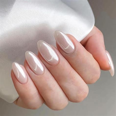 Translucent Pearl White Chrome Press On Nails Medium Almondkqueenest Ice Iridescent Stiletto