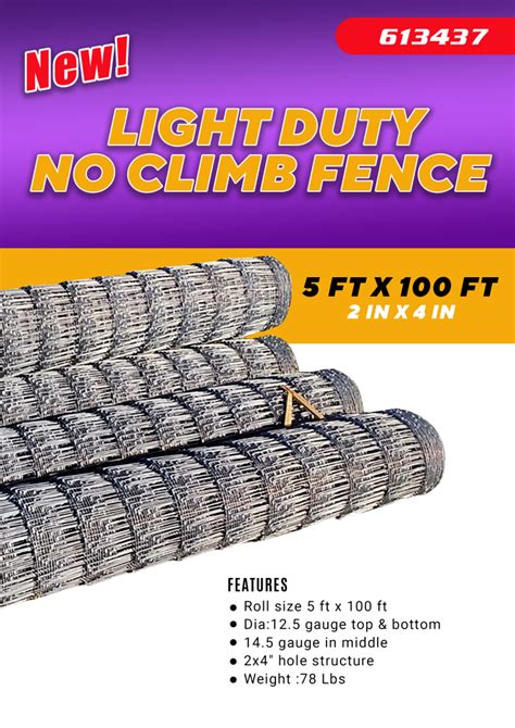 NEW 5 FT X 100 FT 2 X 4 LIGHT DUTY NO CLIMB FENCE 613437 Uncle