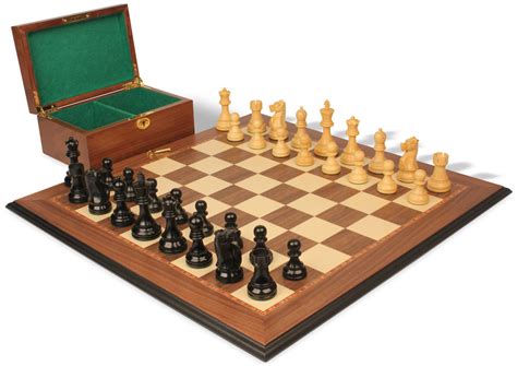 Fischer Spassky Commemorative Chess Set Ebonized And Boxwood Pieces With Walnut Molded Edge Board