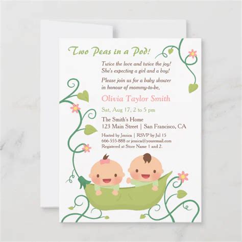 Two Peas In A Pod Twin Baby Shower Invitations Zazzle