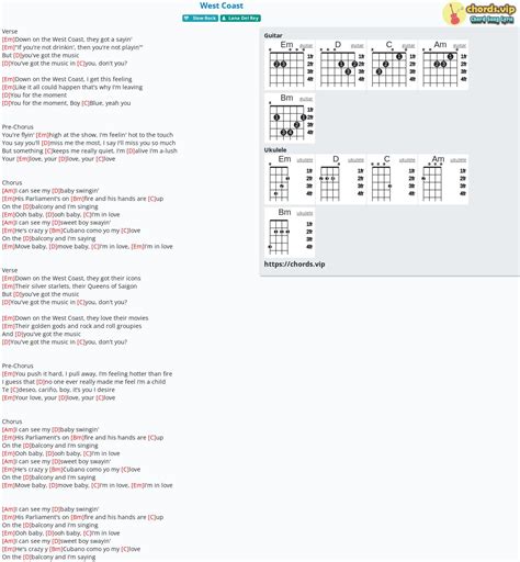 Chord: West Coast - tab, song lyric, sheet, guitar, ukulele | chords.vip