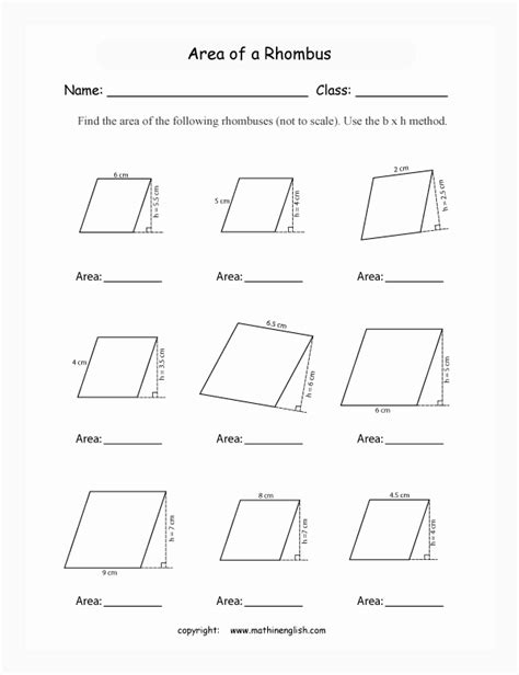 Area Of Rhombus Worksheet Chessmuseum Template Library