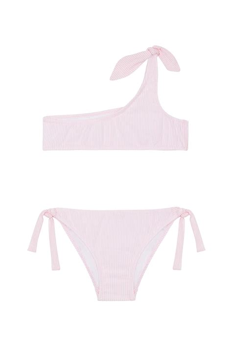 K Z Ocuk Tek Omuz Pembe Dokulu Bikini Tak M