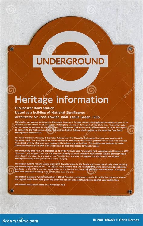 History Sign at Gloucester Road Underground Station Editorial Stock ...