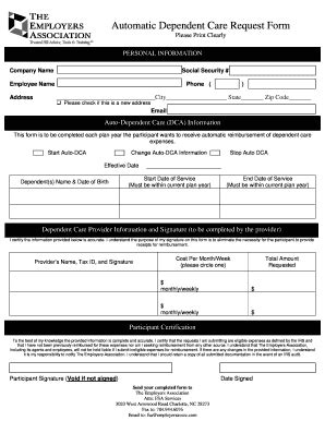 Fillable Online Automatic Dependent Care Request Form The Employers