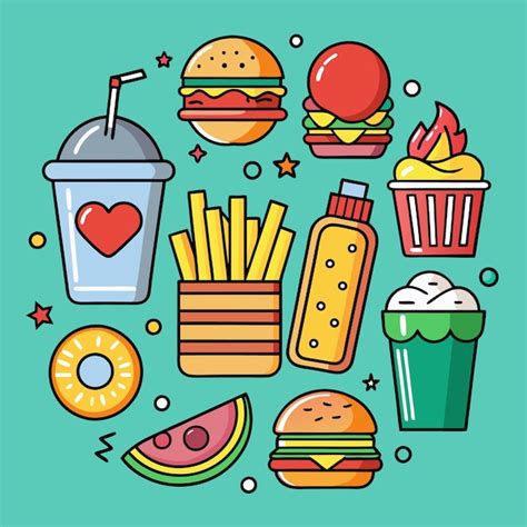 Fast Food Icons Set Premium Ai Generated Vector