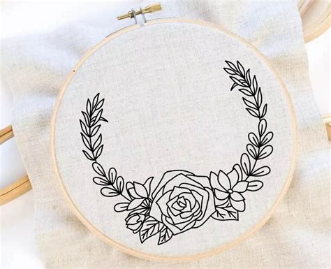 Flower Wreath Embroidery Pattern Flower Pattern Hand Embroidery Pattern