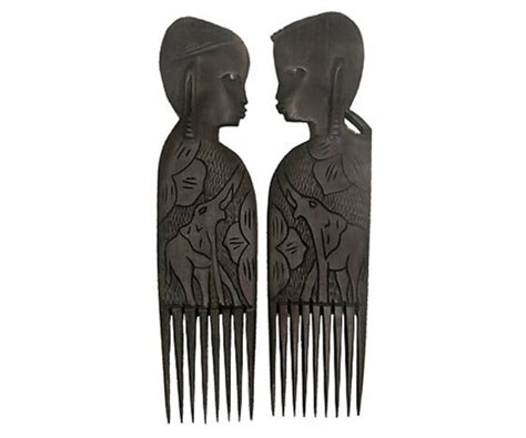 African Figural Combs Hand Carved Ebony Comb Picks African Collectibles