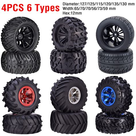 Adet Mm Hub Tekerlekler Lastikler Set Off Road Rc Araba