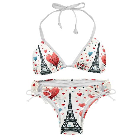 Eiffel Tower Valentine S Day Detachable Sponge Adjustable Strap Bikini