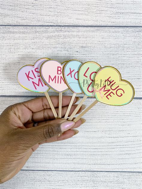 Conversation Heart Cupcake Toppers Valentine S Day Etsy