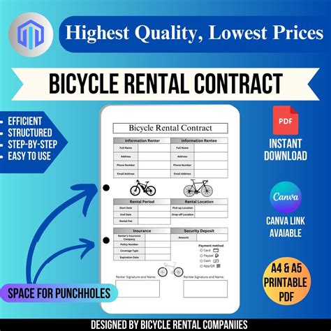 Bicycle Rental Contract Bike Lease Contract Rental Legal Terms