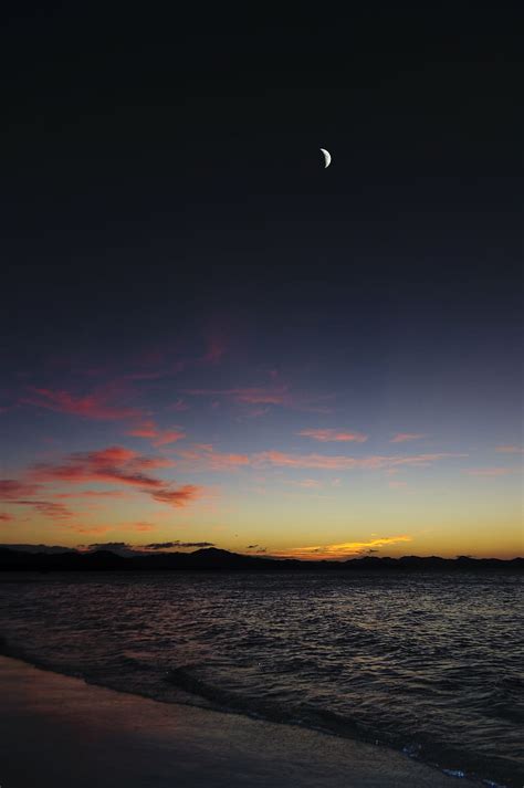 HD wallpaper: landscape, beach, sunset, moon, night, sky, beauty in ...