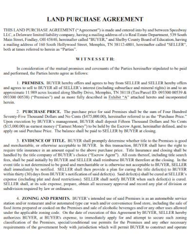 Land Purchase Agreement Examples Format Pdf