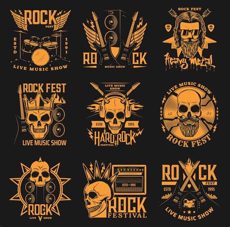 Premium Vector | Heavy metal hard rock music band concert skulls