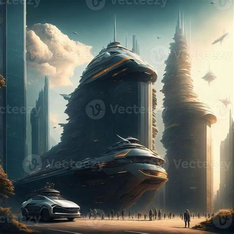 Concept Art Future City Building Tower At Outer Space Generative Art By A I 21772096 Stock