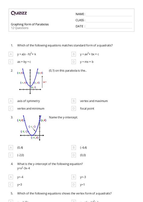 50 Graphing Parabolas Worksheets For 8th Year On Quizizz Free