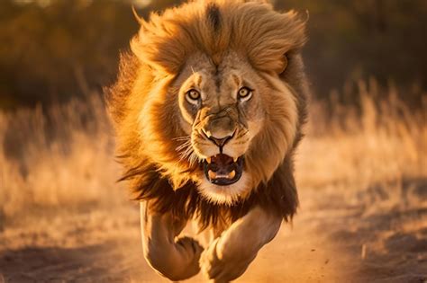 Premium Ai Image A Lion Running Towards The Camera