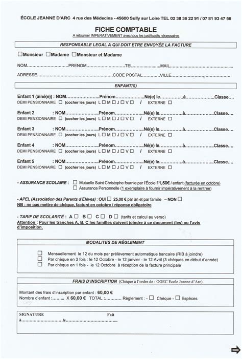 fiche comptable 1 école Jeanne d arc Sully sur Loire Ecole Jeanne d