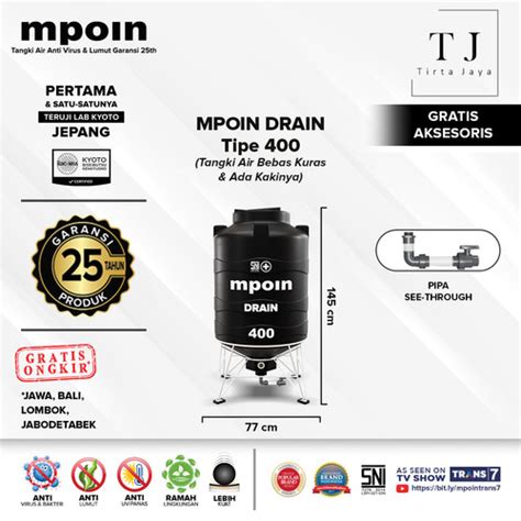 Jual Tangki Air Mpoin Drain 400 350 Liter Toren Air Tandon Air Bebas