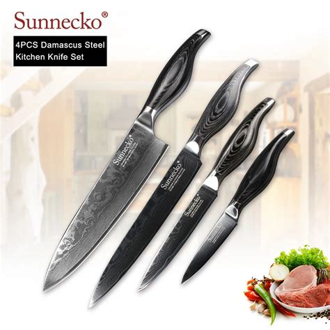 SUNNECKO 4PCS Kitchen Knives Set Slicer Chef Utility Knife 73 Layers