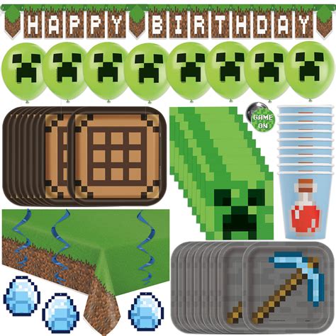 Buy Mega Minecraft Party Supplies And Decorations Set Minecraft Birthday Party Supplies Serves