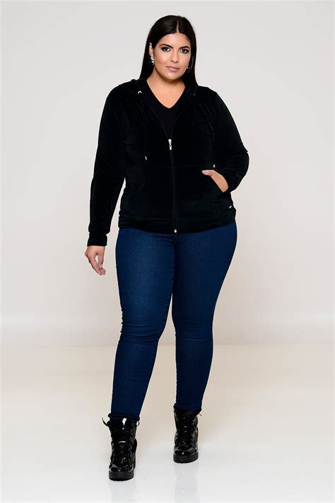 Jaqueta Plus Size Em Plush Preta Vk Moda Plus Size