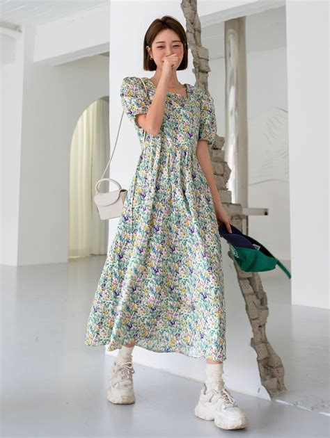 Dazy Allover Floral Print Puff Sleeve Smock Dress Shein Singapore