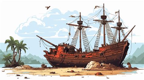 Shipwreck Survivor Cartoon Vector Pixel Art Scene Premium AI