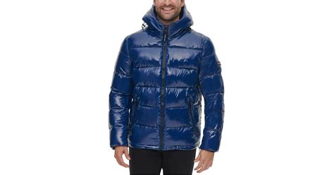 Calvin Klein Synthetic High Shine Puffer Jacket In Blue For Men Lyst