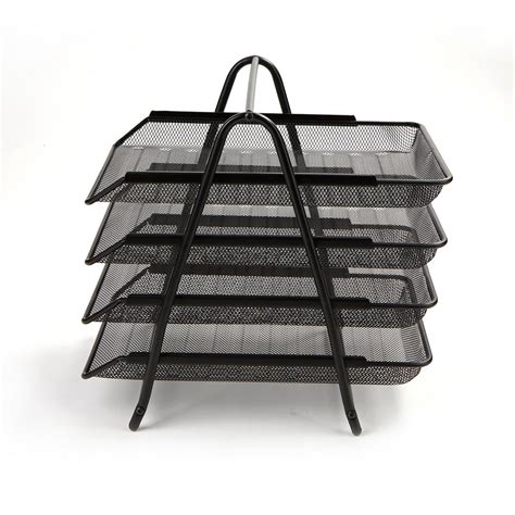 Mind Reader Tier Steel Mesh Paper Tray Desk Organizer Black Tpaper