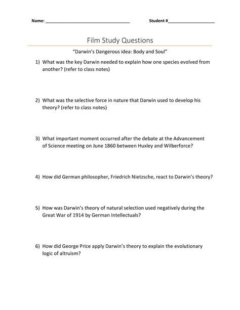 Film Questions Darwin S Dangerous Idea Film Study Questions Darwin