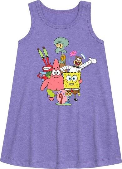 SpongeBob Squarepants SquarePant Bikini Bottom Group Graphic Sleevele Aline Dre Purple T