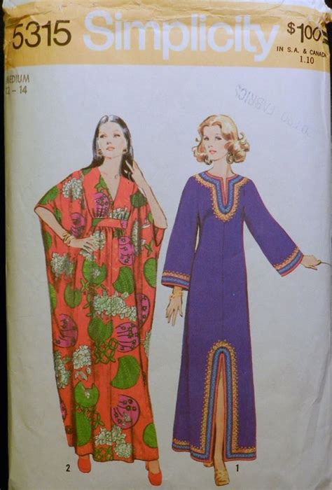 Vtg 1970s Simplicity 5315 Caftan Dress Pattern Sz 12 14 34 36 Bust Complete Simplicity Sewing