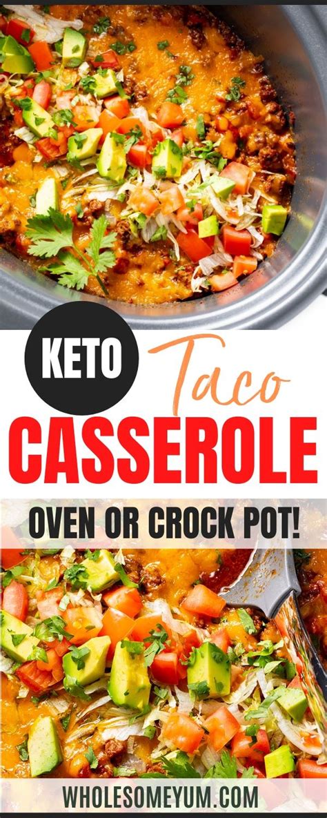 Keto Taco Casserole Crock Pot Or Oven Wholesome Yum Keto Recipes Dinner Healthy Casserole