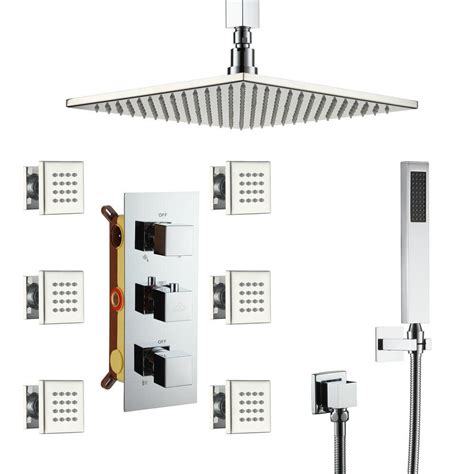 CASAINC 6 Spray 12 In LED Light Thermostatic Dual Shower Heads Ceiling