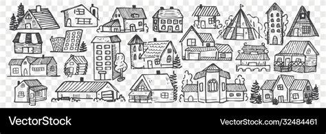 Hand Drawn Buildings Doodle Set Royalty Free Vector Image