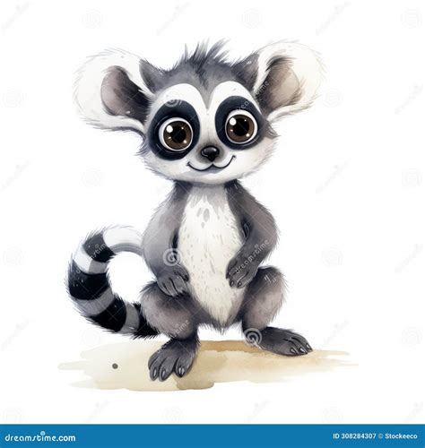 Cute Cartoon Ring Tailed Lemur Illustration On White Background Stock Illustration