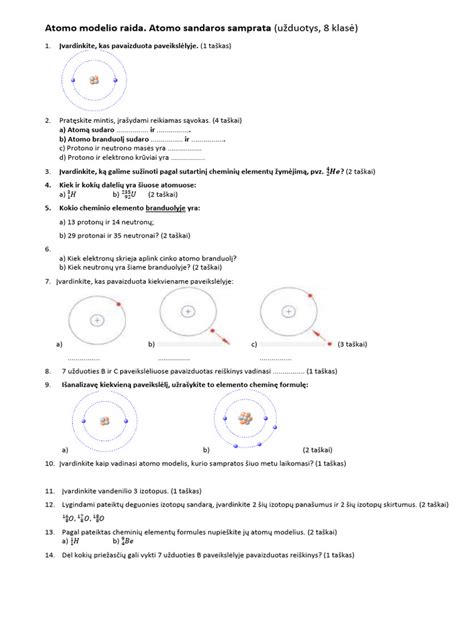 3 Atomo Modelio Raida Atomo Sandara Uzduotys 8 Pdf