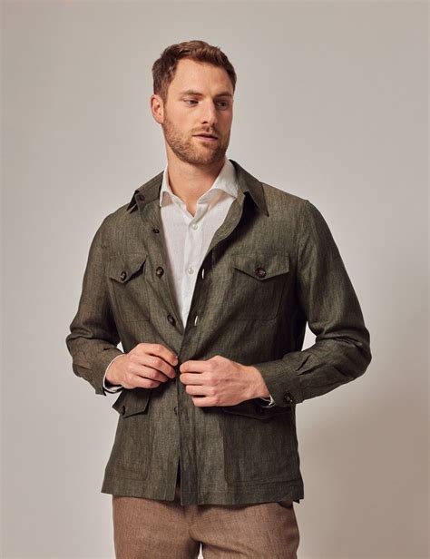 Men S Dark Green Linen Shirt Jacket Collection