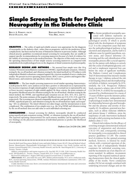 Pdf Simple Screening Tests For Peripheral Neuropathy In The Diabetes Clinic