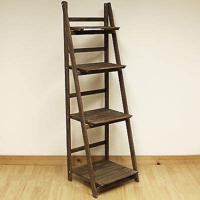 4 Tier Brown Ladder Shelf Display Unit Free Standing Folding Book Stand