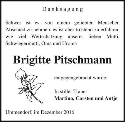 Traueranzeigen Von Brigitte Pitschmann Abschied Nehmen De