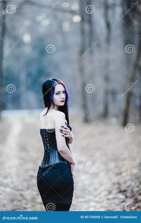 Portrait Of The Gothic Woman In The Dark Forest Stock Photo Image Of