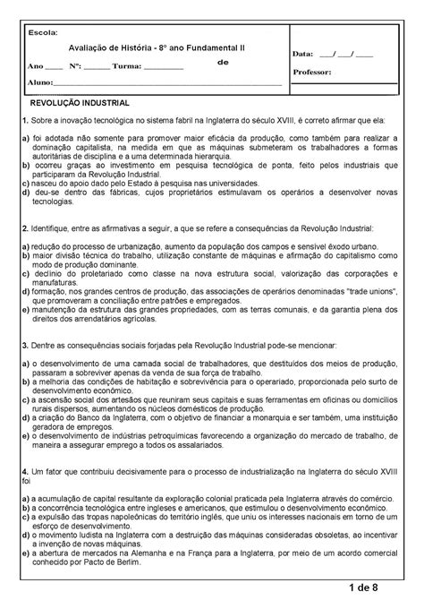 História 8° Ano Atividades Exercícios Provas Avaliações