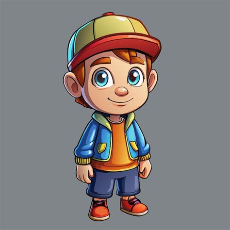 Una caricatura de un niño con una gorra y una gorra Vector Premium