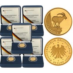 5 x 20 Euro Goldmünze Steinbock Deutschland 2023 Serie Rückkeh