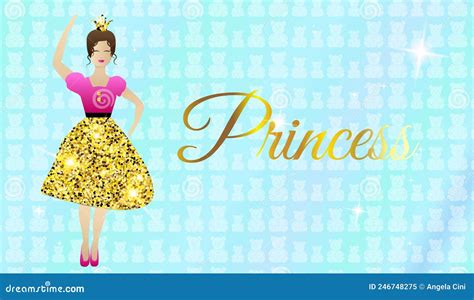 Princess Illustration Design With Dancing Fairy Or Girl In Gold And