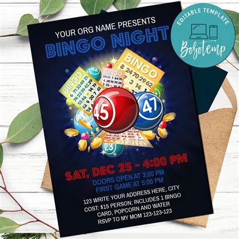 Bingo Night Party Invitation Customizable Template Bobotemp