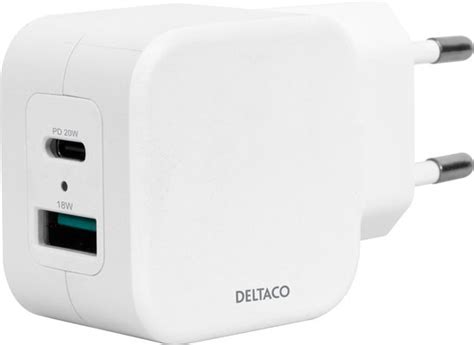 Deltaco Compacte Dual Wandlader Twee Oplaadpoorten 1 X USB C 1 X